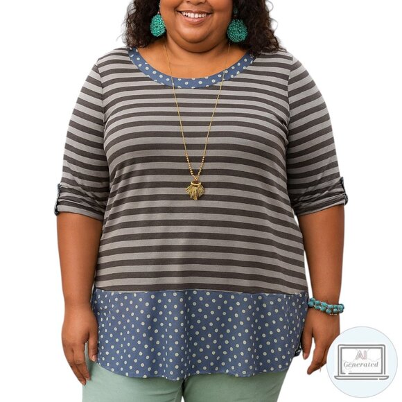 Matilda Jane Womens Get Lost Knit Top Stripes and Polka Dot Blouse Size XXL - Picture 1 of 14